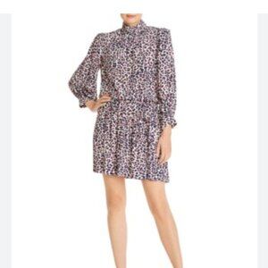 Zadig & Voltaire Rivali Print Leopard Dress L White Pink Blue-Black High Neck